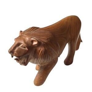 Vintage Hand Carved Wooden Lion Statue Sculpture 8 x 4” READ